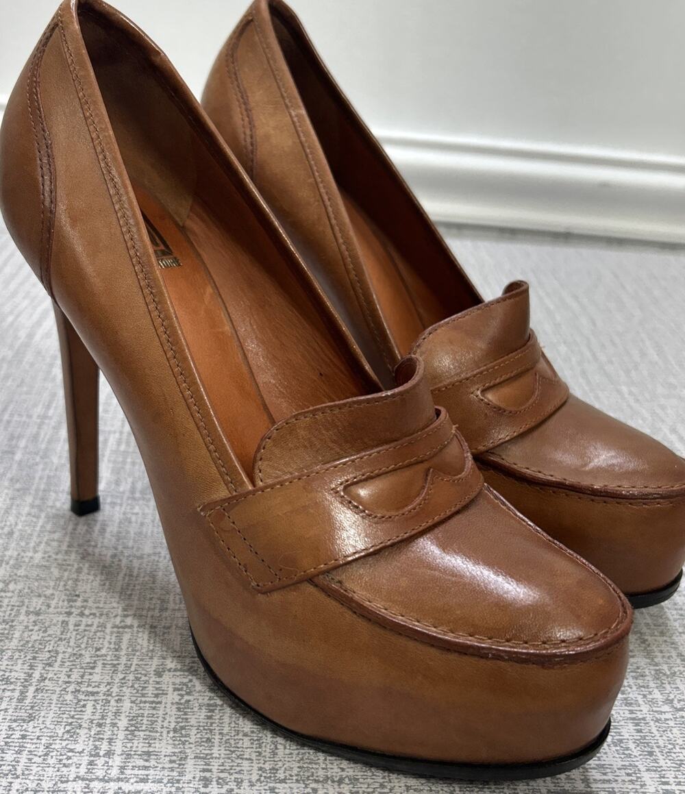 Pour La Victoire Penny Loafer Vamp Stiletto Heels Brown 8.5 Platforms Brazil